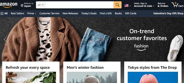 アメリカのamazonのトップページ
