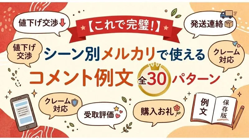 「メルカリ コメント例文」のアイキャッチ画像：自社制作