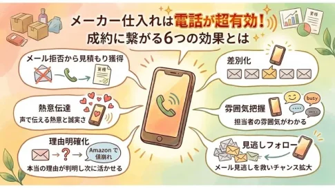「メーカー仕入れ 電話」のアイキャッチ画像:自社制作