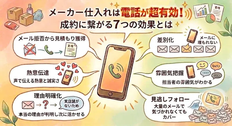 「メーカー仕入れ 電話」のアイキャッチ画像：自社制作